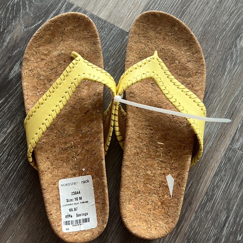 NWT Jack Rogers yellow tan cork thong slide flip flop sandals 10 - Picture 1 of 6